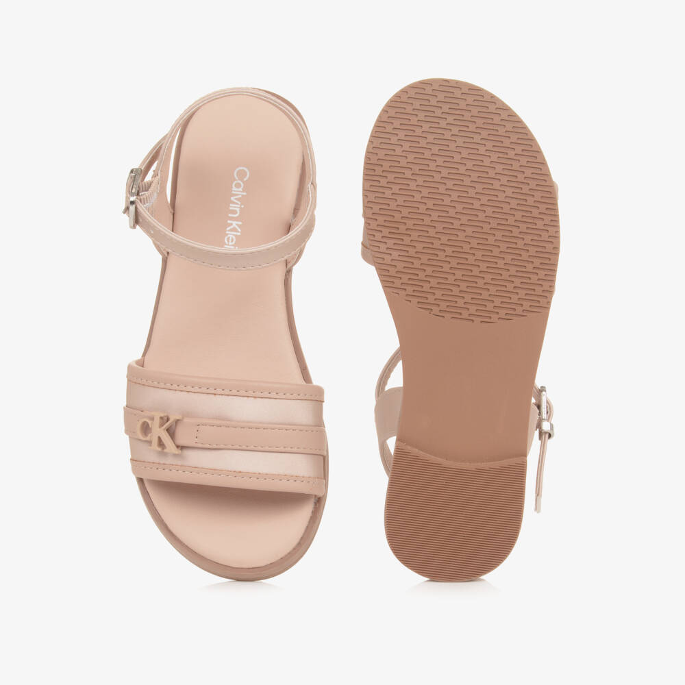 Calvin Klein-Girls Dusky Pink Faux Leather Sandals | Childrensalon