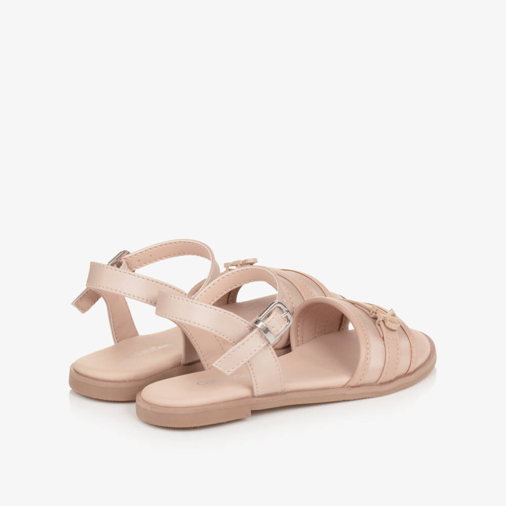 Calvin Klein-Girls Dusky Pink Faux Leather Sandals | Childrensalon