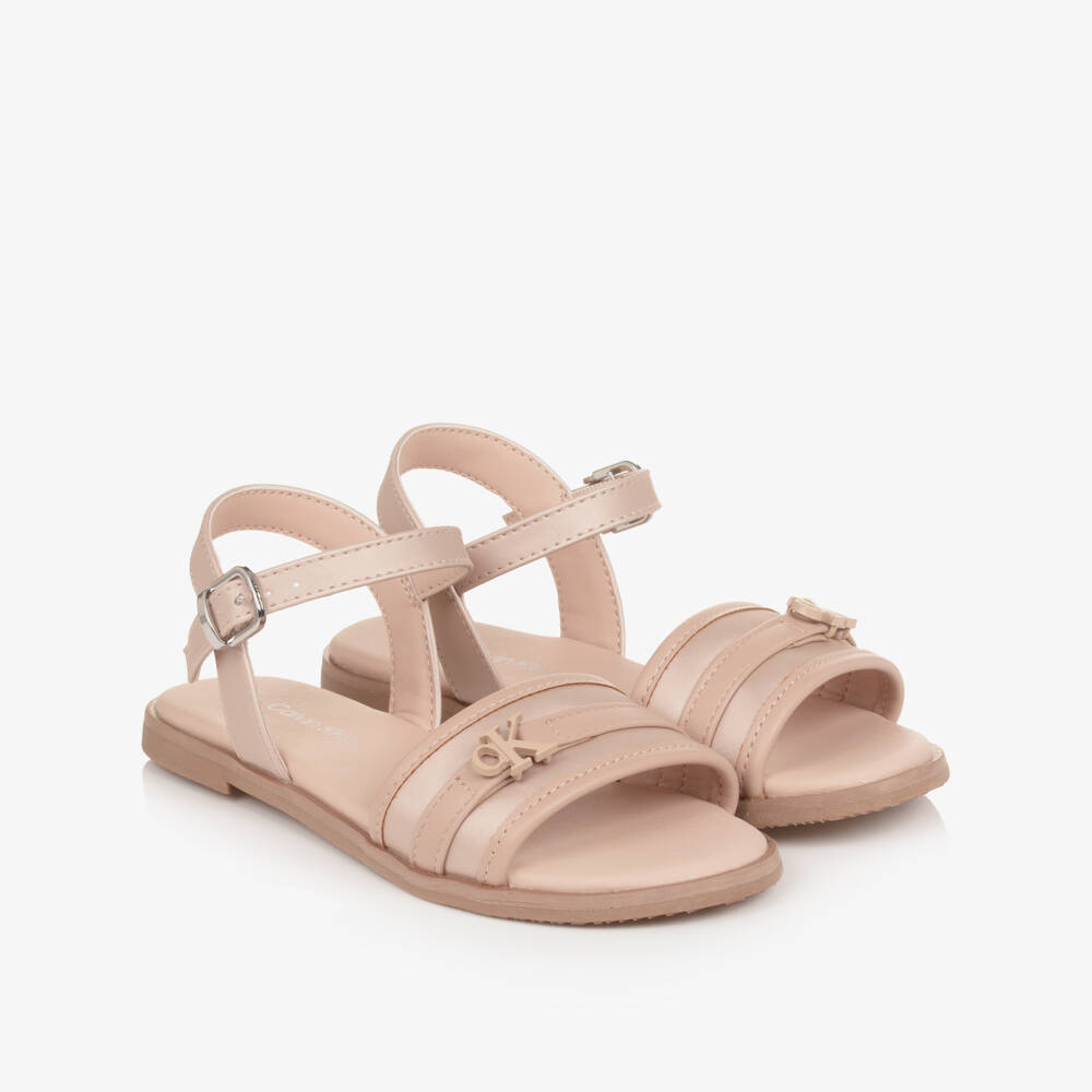 Calvin Klein-Girls Dusky Pink Faux Leather Sandals | Childrensalon