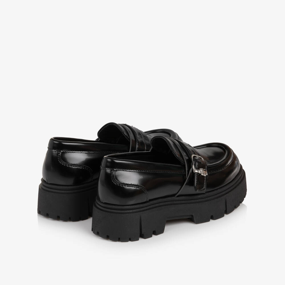 Calvin Klein-Girls Glossy Black Chunky Loafers | Childrensalon