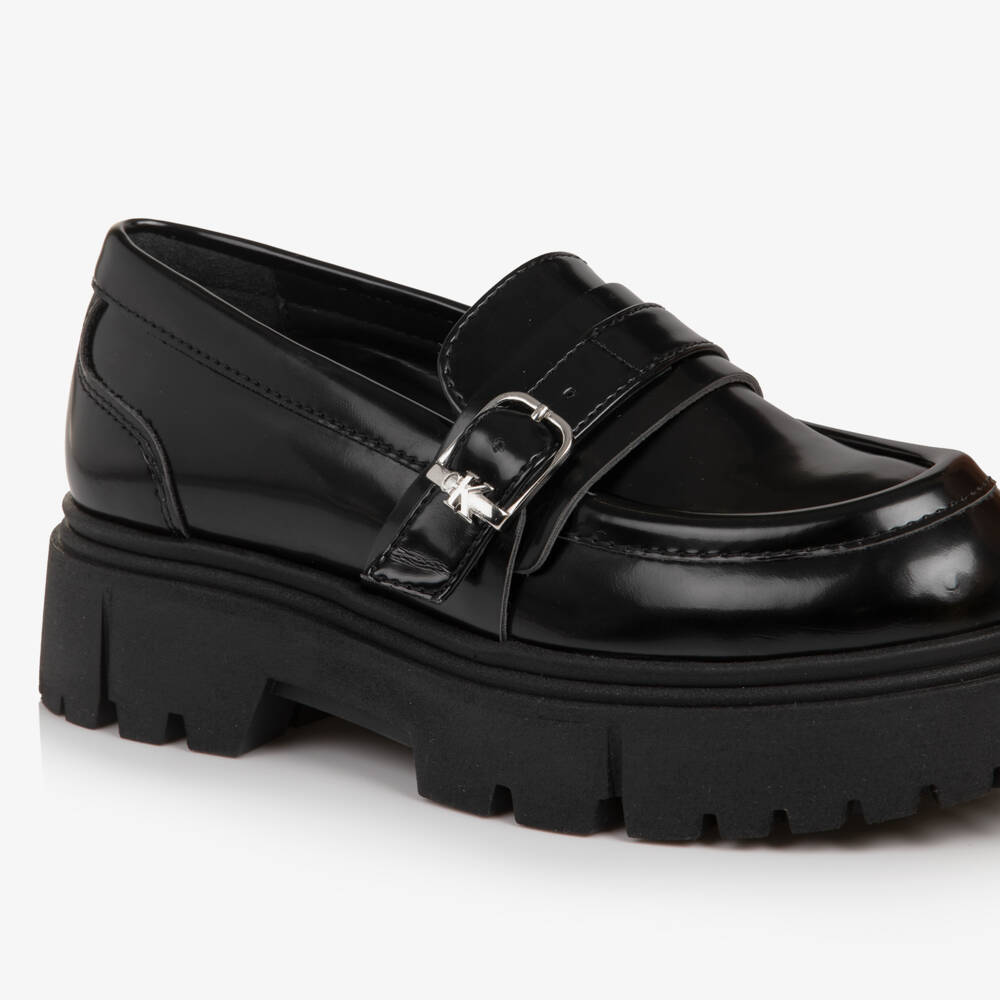 Calvin Klein-Girls Glossy Black Chunky Loafers | Childrensalon