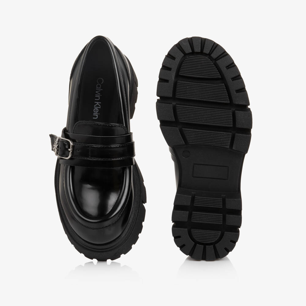 Calvin Klein-Girls Glossy Black Chunky Loafers | Childrensalon