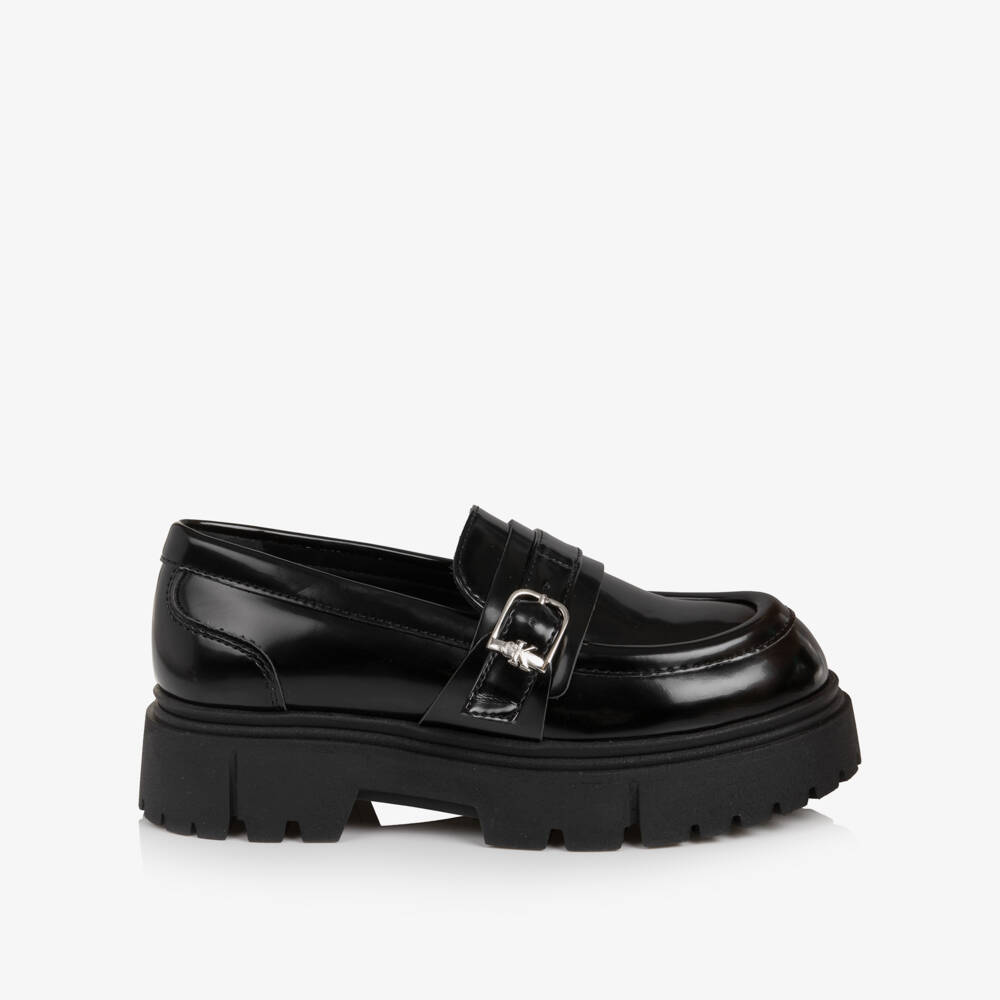 Calvin Klein-Girls Glossy Black Chunky Loafers | Childrensalon
