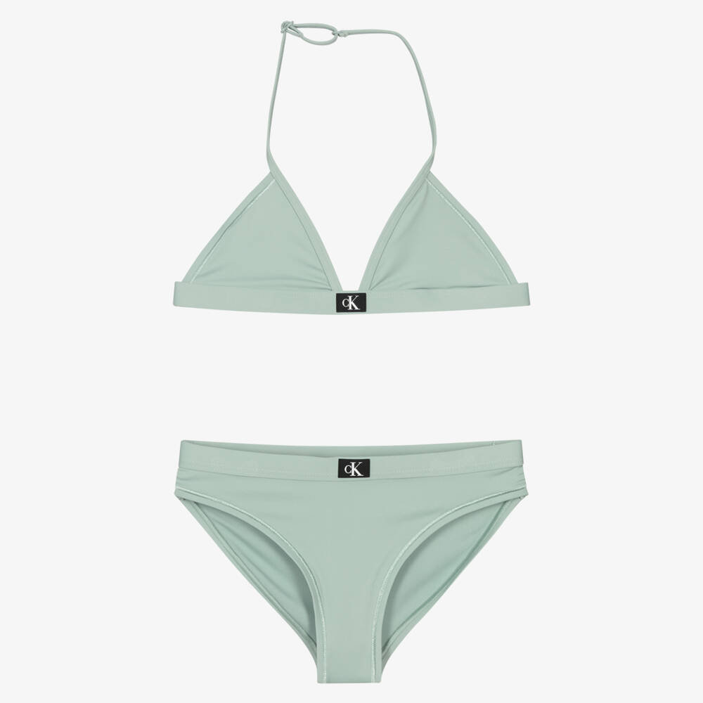 Calvin Klein-Girls Green CK Monogram Triangle Bikini | Childrensalon