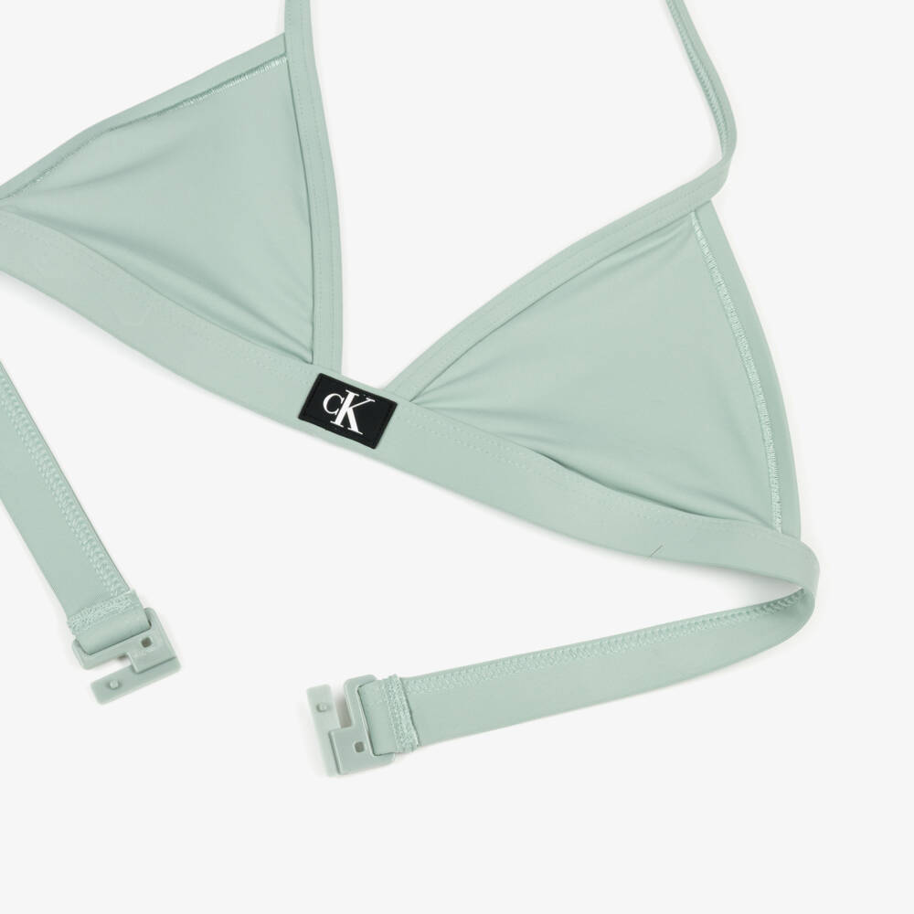 Calvin Klein-Girls Green CK Monogram Triangle Bikini | Childrensalon