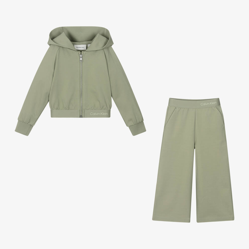 Calvin Klein-Girls Green Hooded Zip-Up Tracksuit | Childrensalon