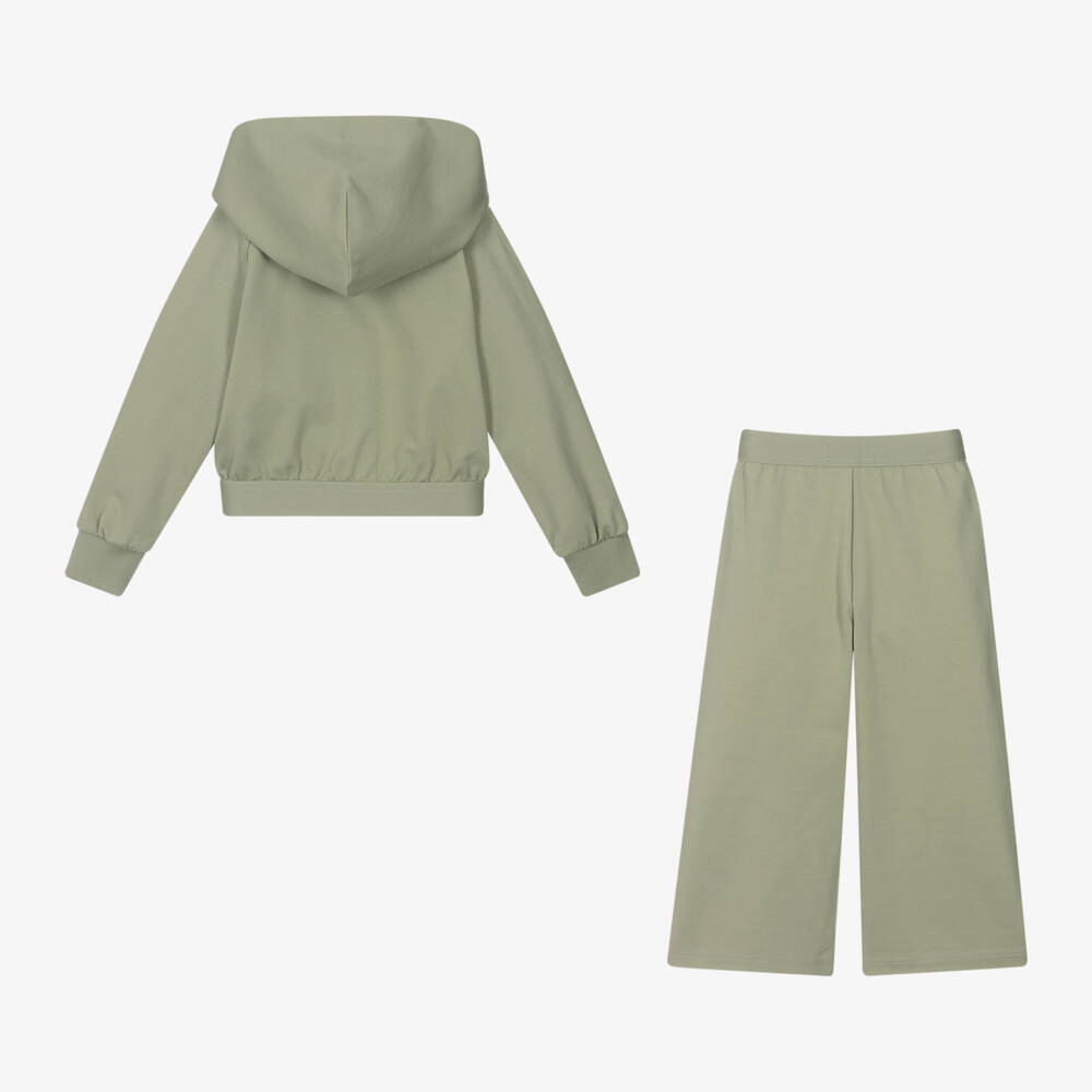 Calvin Klein-Girls Green Hooded Zip-Up Tracksuit | Childrensalon