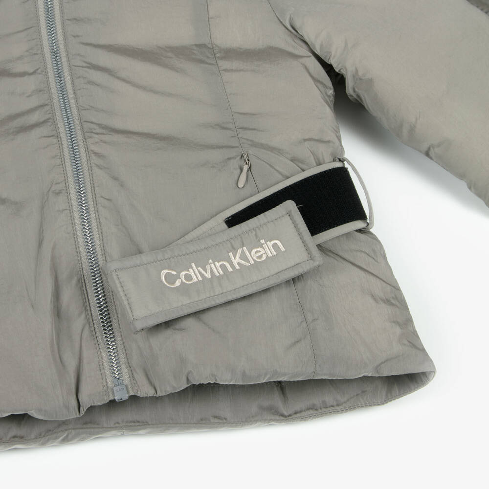 Calvin Klein-Girls Grey Belted Puffer Jacket | Childrensalon