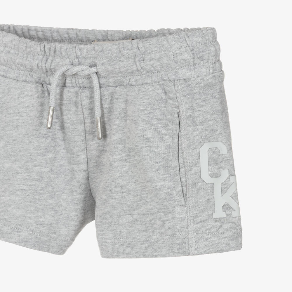 Calvin Klein-Girls Grey Marl Cotton Jersey Shorts | Childrensalon