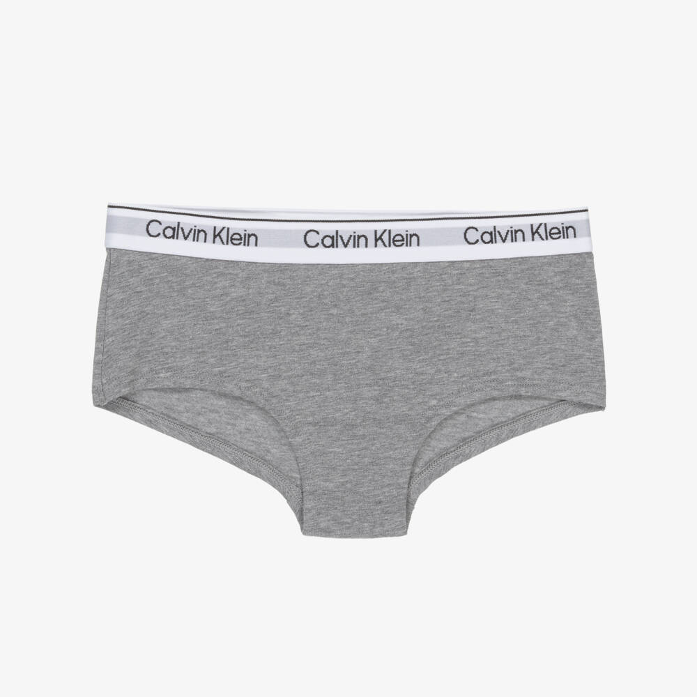 Calvin Klein-Girls Grey & Pink Cotton Knickers (2 Pack) | Childrensalon