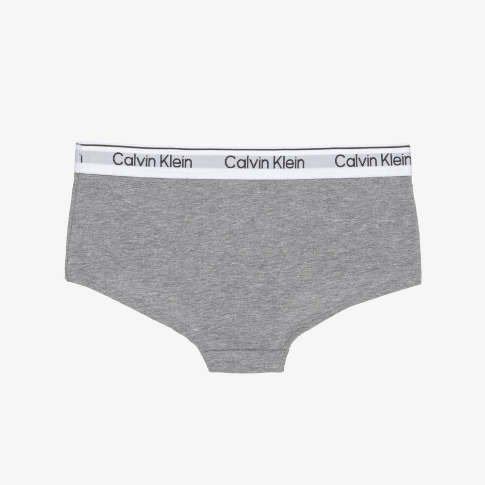 Calvin Klein-Girls Grey & Pink Cotton Knickers (2 Pack) | Childrensalon