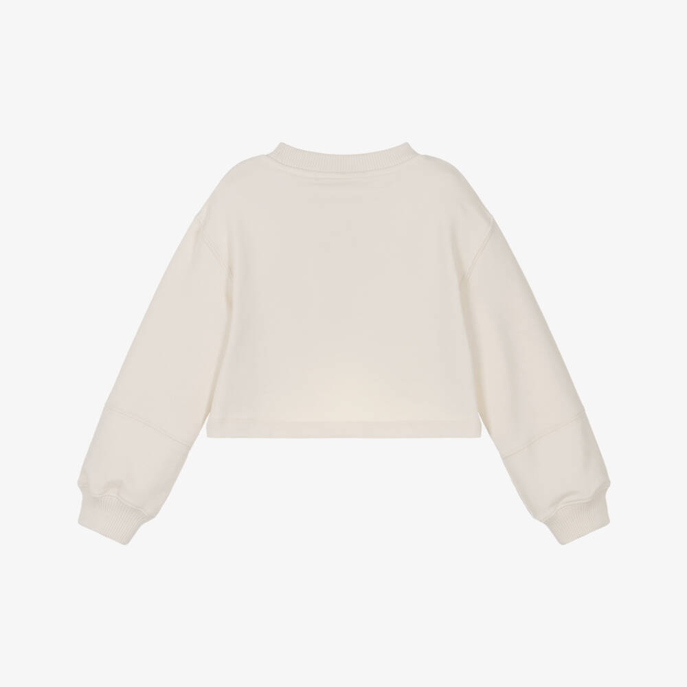 Calvin Klein-Свитшот кремовый хлопковый с логотипом и отворотом для девочек | Childrensalon