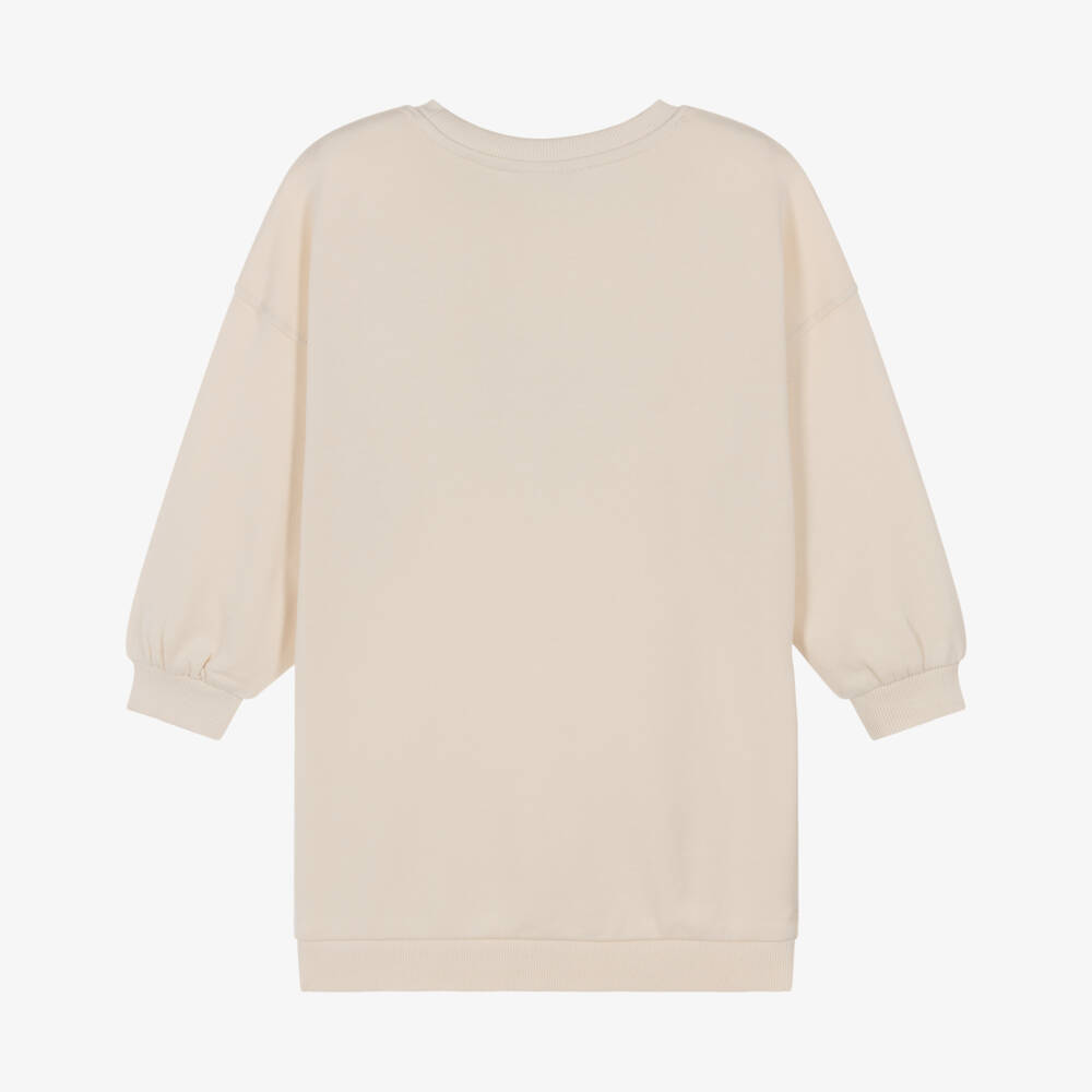 Calvin Klein-Girls Ivory Cotton Sweatshirt Dress with Iridescent Logo | Childrensalon