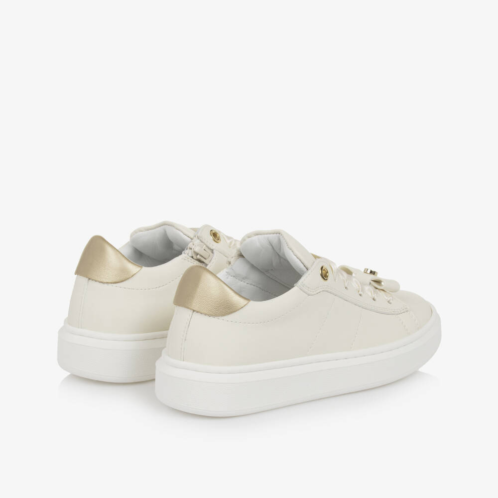 Calvin Klein-Girls Ivory Faux Leather Trainers | Childrensalon
