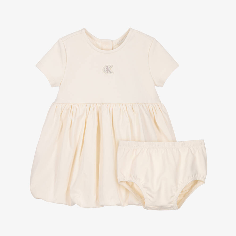 Calvin Klein-Girls Ivory Milano Jersey Puffball Dress | Childrensalon