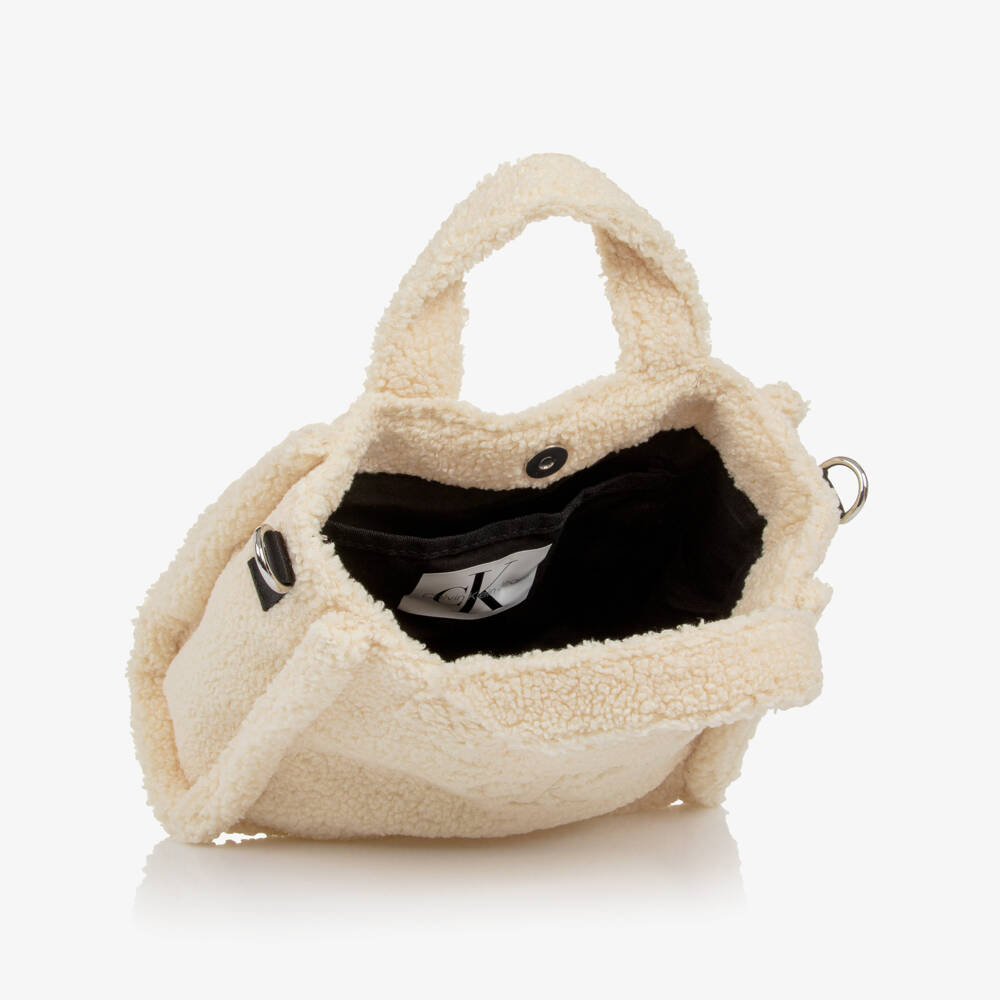 Calvin Klein-Girls Ivory Sherpa Fleece Handbag (24cm) | Childrensalon