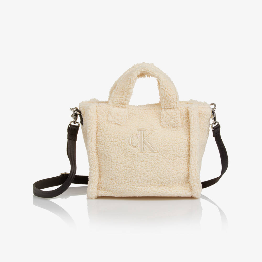 Calvin Klein-Girls Ivory Sherpa Fleece Handbag (24cm) | Childrensalon