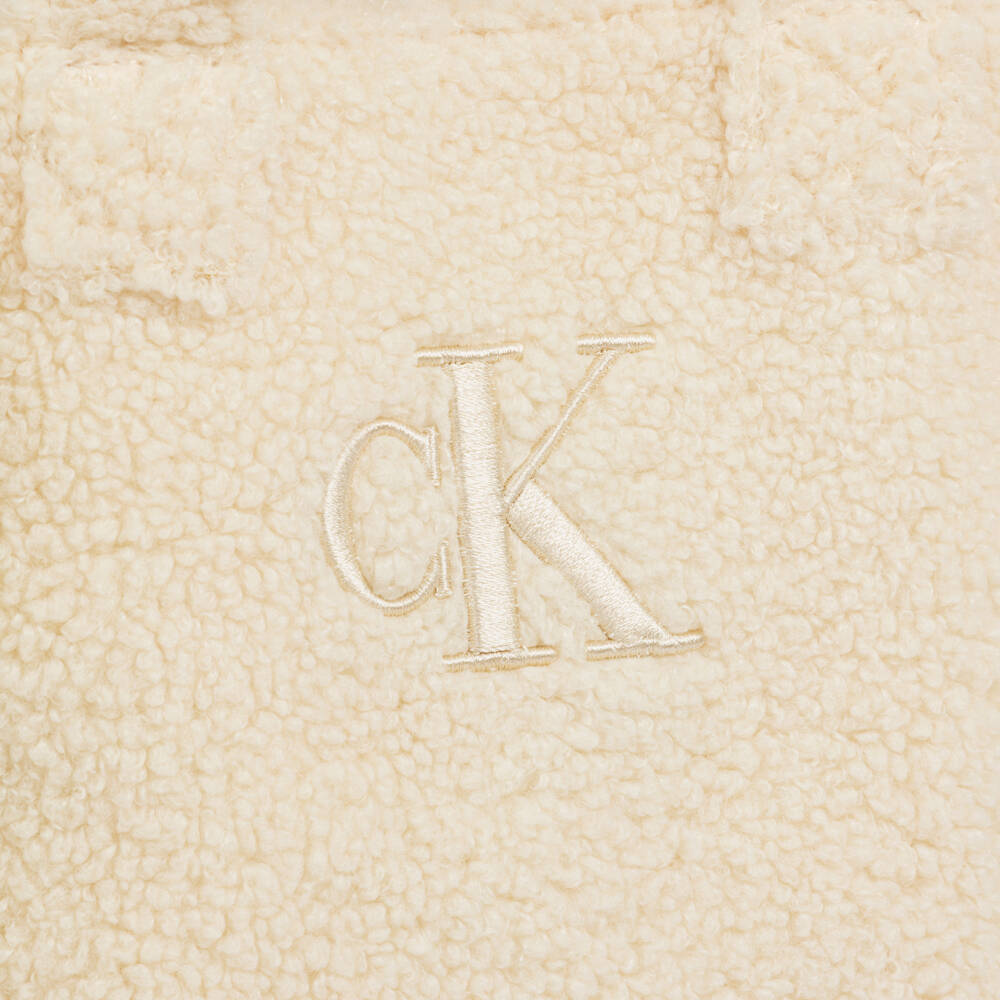 Calvin Klein-Girls Ivory Sherpa Fleece Handbag (24cm) | Childrensalon