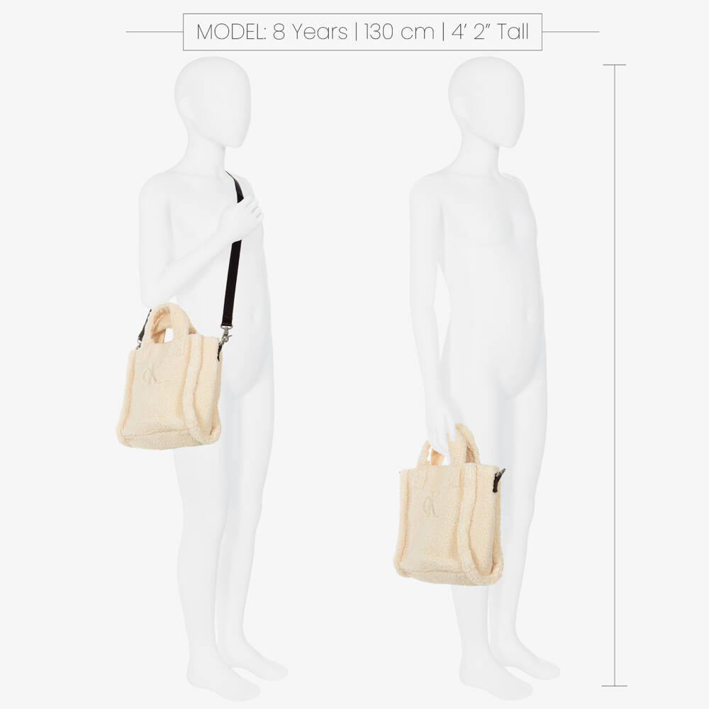 Calvin Klein-Girls Ivory Sherpa Fleece Handbag (24cm) | Childrensalon