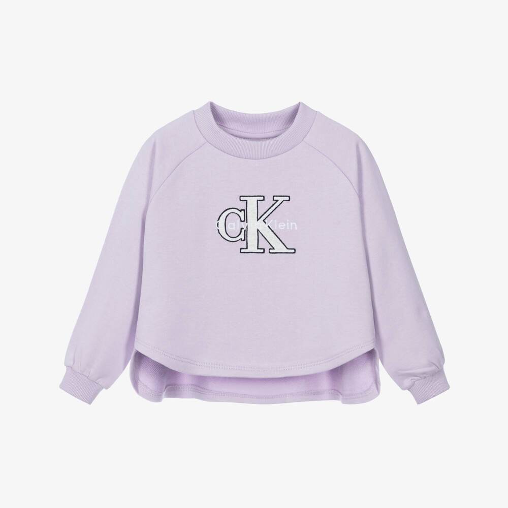 Calvin Klein-سويتشيرت قطن لون بنفسجي ليلاك للبنات | Childrensalon