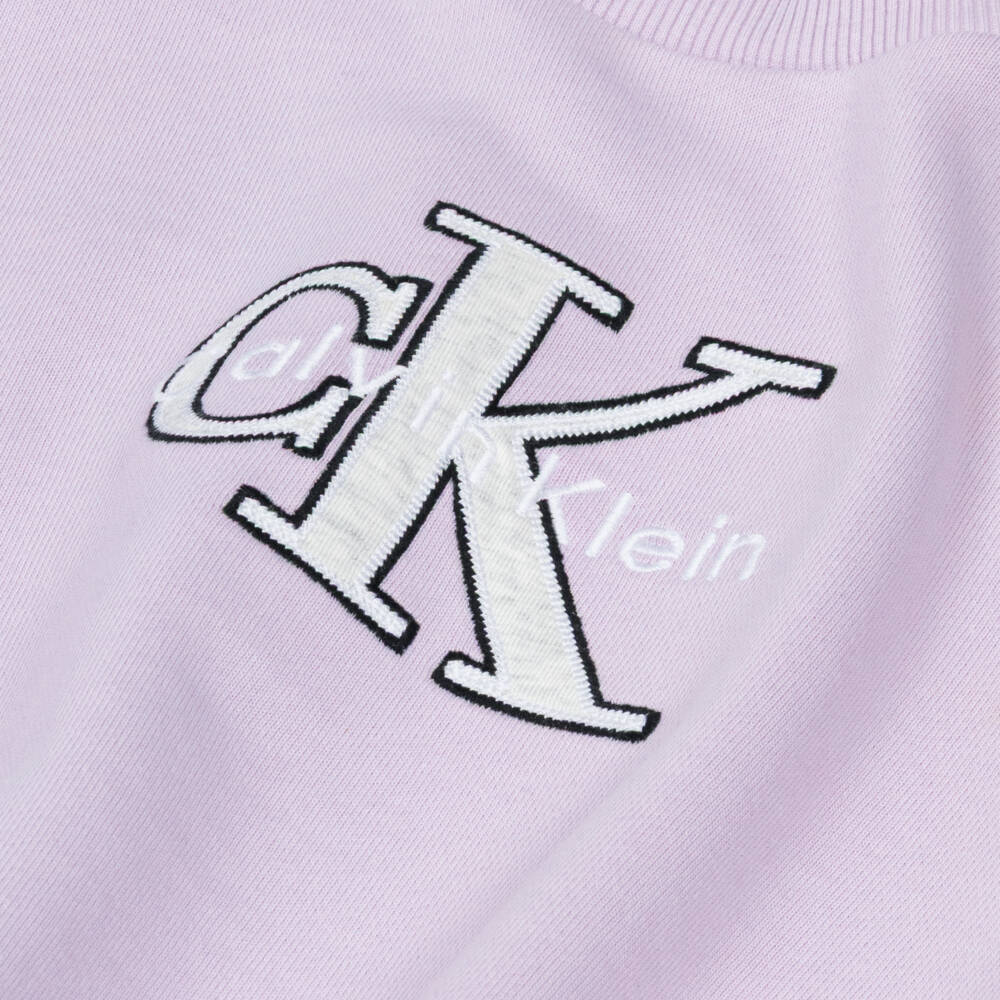 Calvin Klein-سويتشيرت قطن لون بنفسجي ليلاك للبنات | Childrensalon