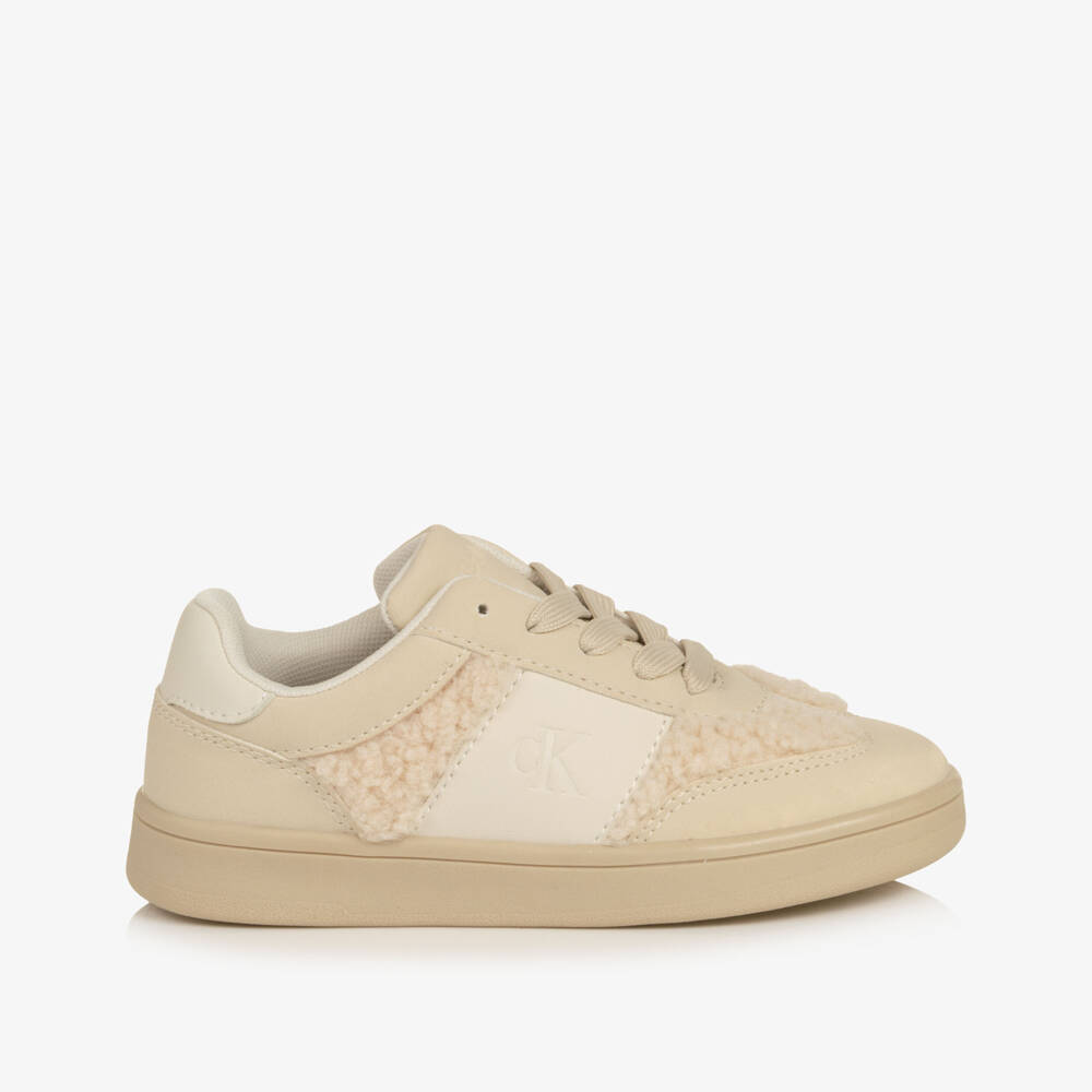 Calvin Klein-Girls Light Beige Teddy Fleece Trainers | Childrensalon