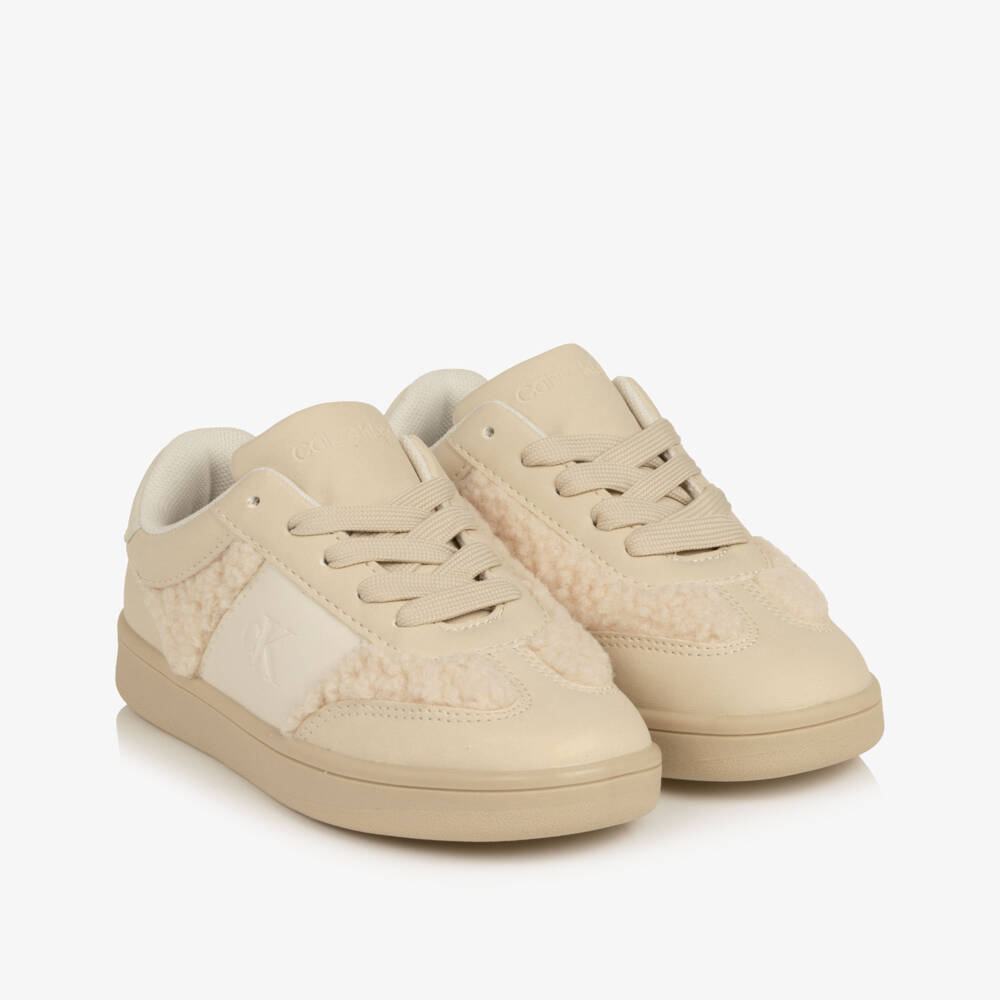 Calvin Klein-Girls Light Beige Teddy Fleece Trainers | Childrensalon