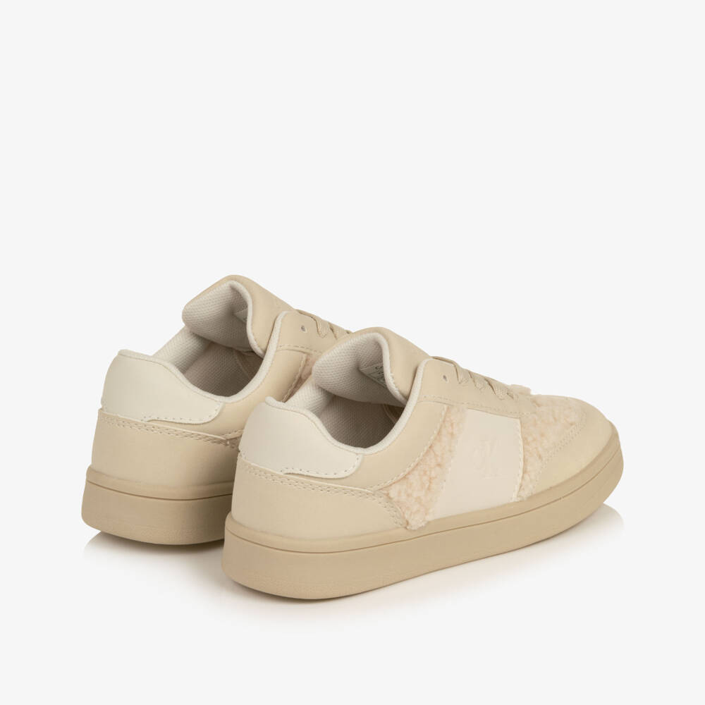Calvin Klein-Girls Light Beige Teddy Fleece Trainers | Childrensalon