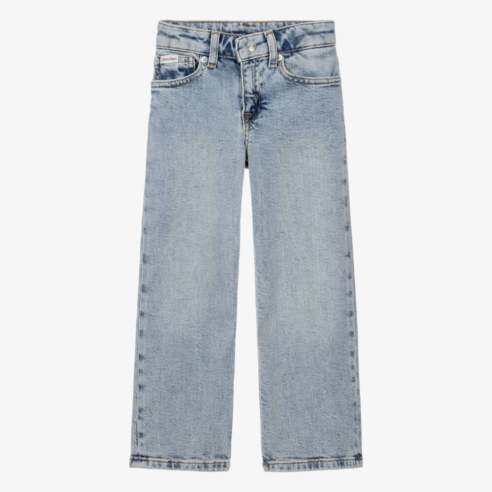 Calvin Klein-Girls Light Blue Wide Leg Denim Jeans | Childrensalon