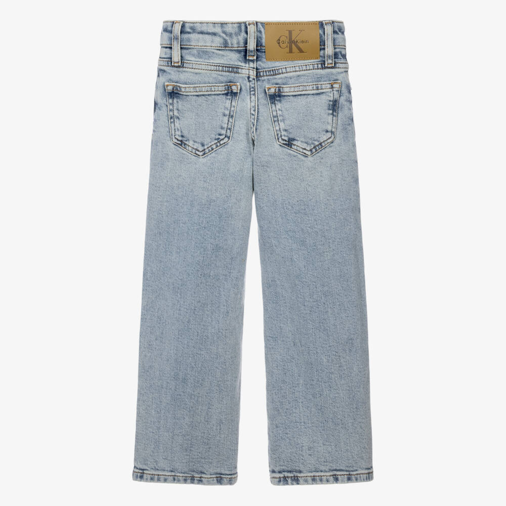 Calvin Klein-Girls Light Blue Wide Leg Denim Jeans | Childrensalon