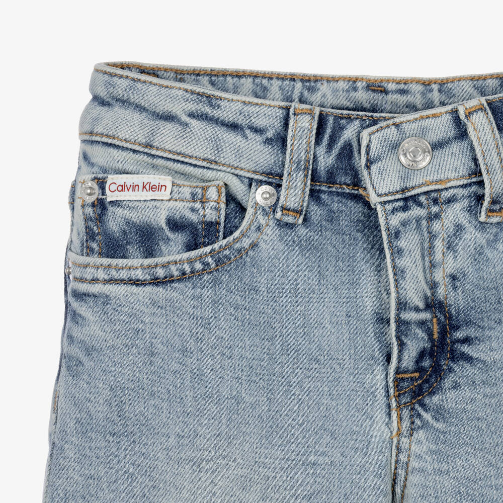 Calvin Klein-Girls Light Blue Wide Leg Denim Jeans | Childrensalon