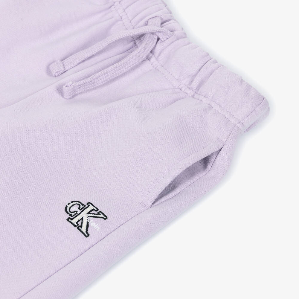 Calvin Klein-Girls Lilac Cotton Wide Leg Joggers with Embroidered Logo | Childrensalon