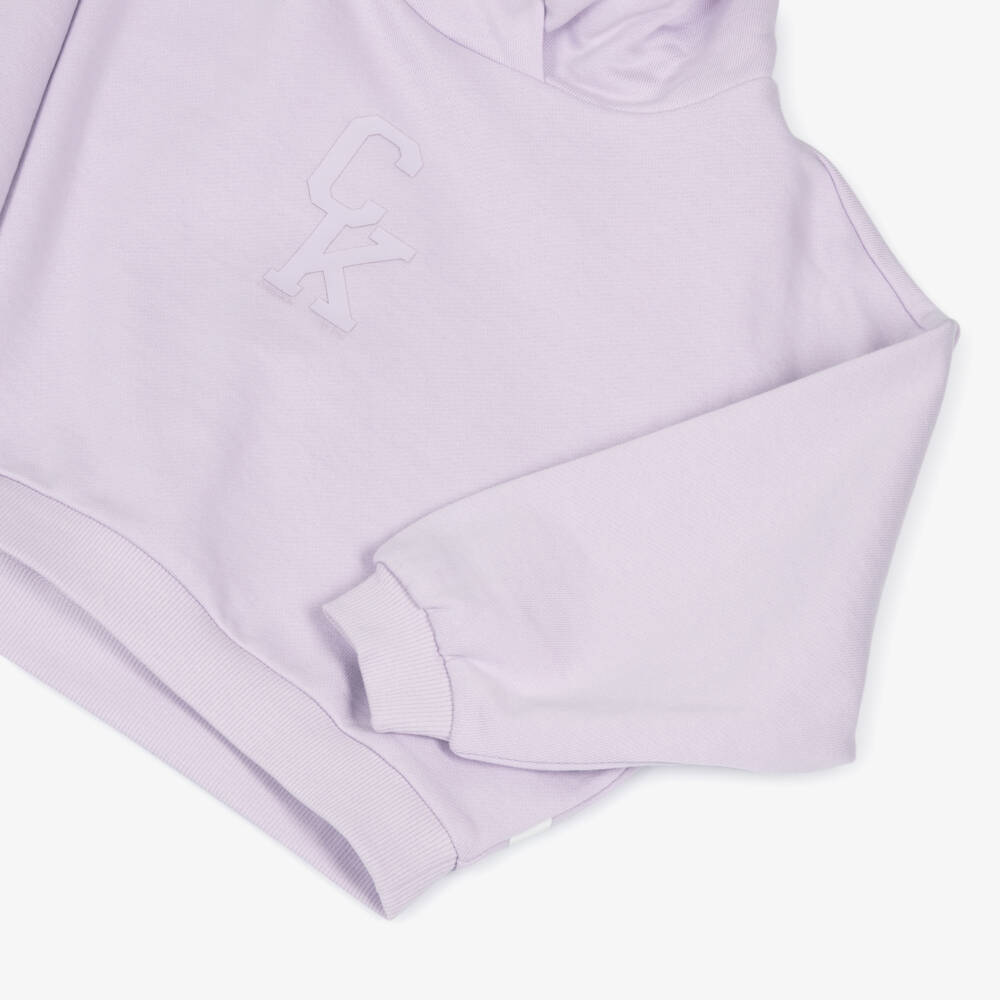 Calvin Klein-Girls Lilac Purple Cotton Hoodie with Bold Face Logo | Childrensalon
