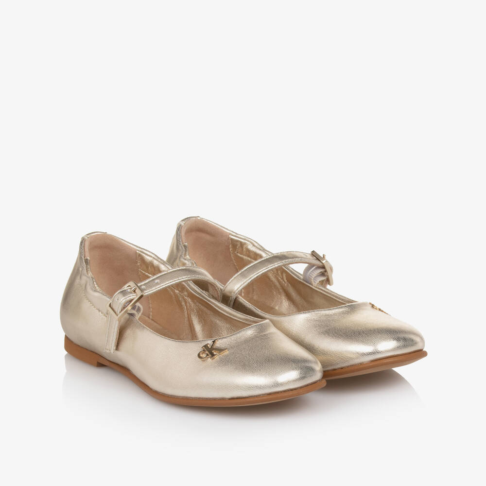 Calvin Klein-Золотистые туфли металлик из искусственной кожи для девочек | Childrensalon