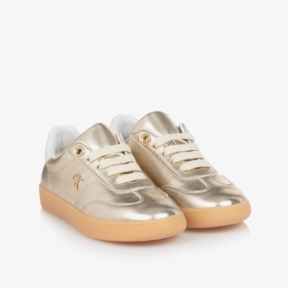 Calvin Klein-Girls Metallic Gold Faux Leather Trainers | Childrensalon