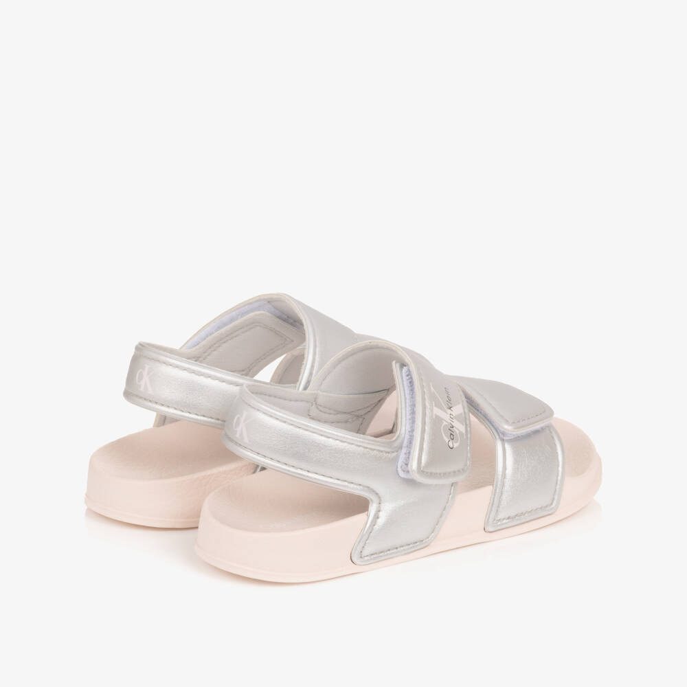 Calvin Klein-Girls Metallic Silver Lightweight Velcro Sandals | Childrensalon
