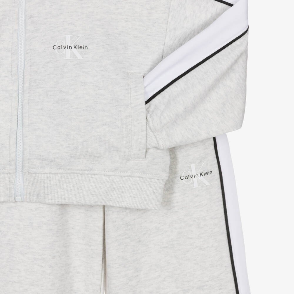 Calvin Klein-Girls Pale Grey Marl Cotton CK Logo Tracksuit | Childrensalon