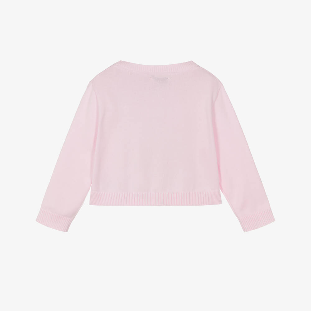 Calvin Klein-Girls Pale Pink Cotton Sweater with Embroidered Monogram Logo | Childrensalon