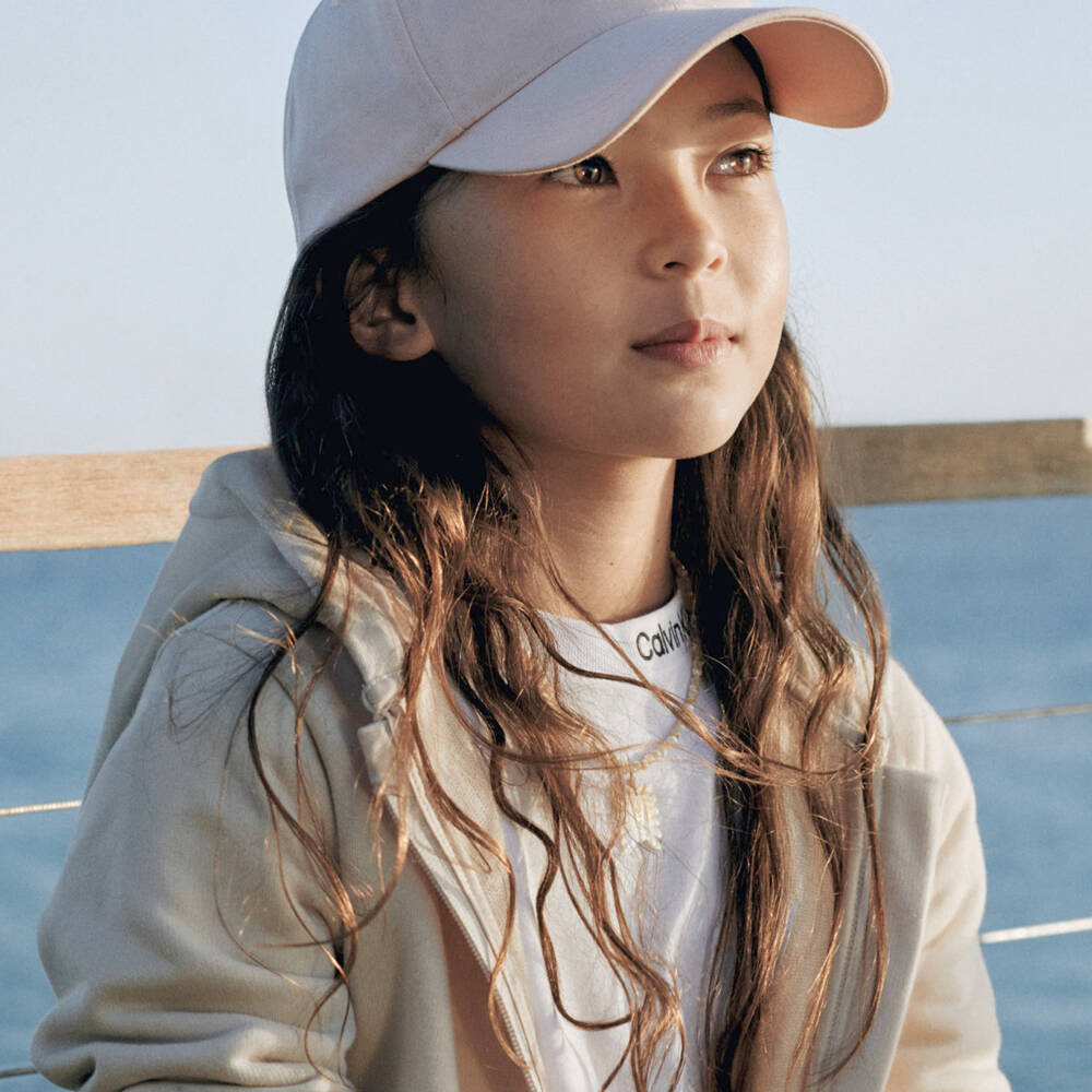 Calvin Klein-Girls Pale Pink Cotton Twill CK Logo Cap | Childrensalon