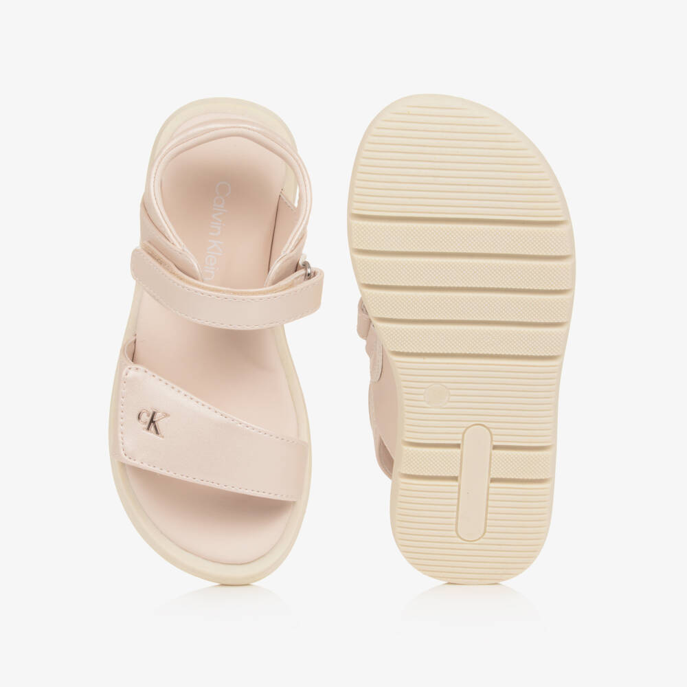 Calvin Klein-Girls Pearlescent Pink Faux Leather Sandals | Childrensalon