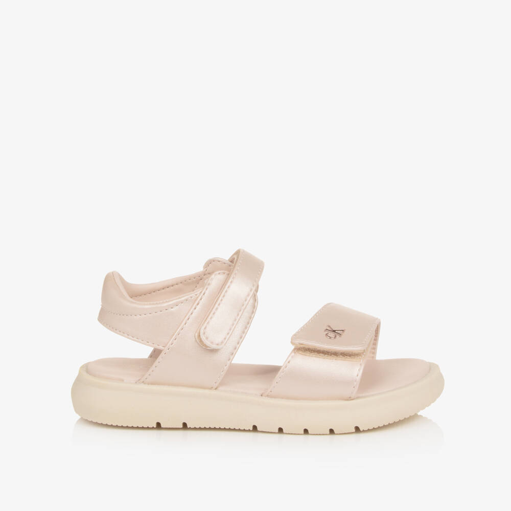 Calvin Klein-Girls Pearlescent Pink Faux Leather Sandals | Childrensalon