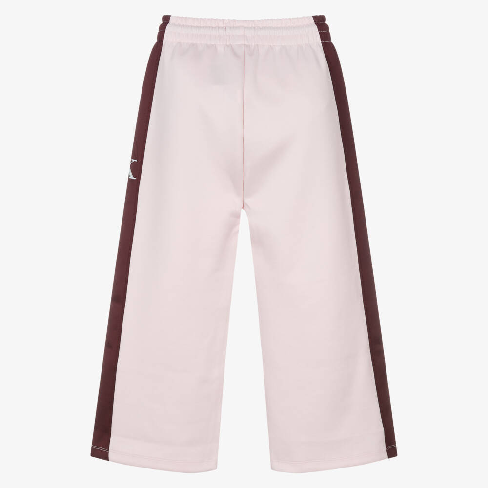 Calvin Klein-Girls Pink & Burgundy Red Wide-Leg Joggers with Monogram Logo | Childrensalon