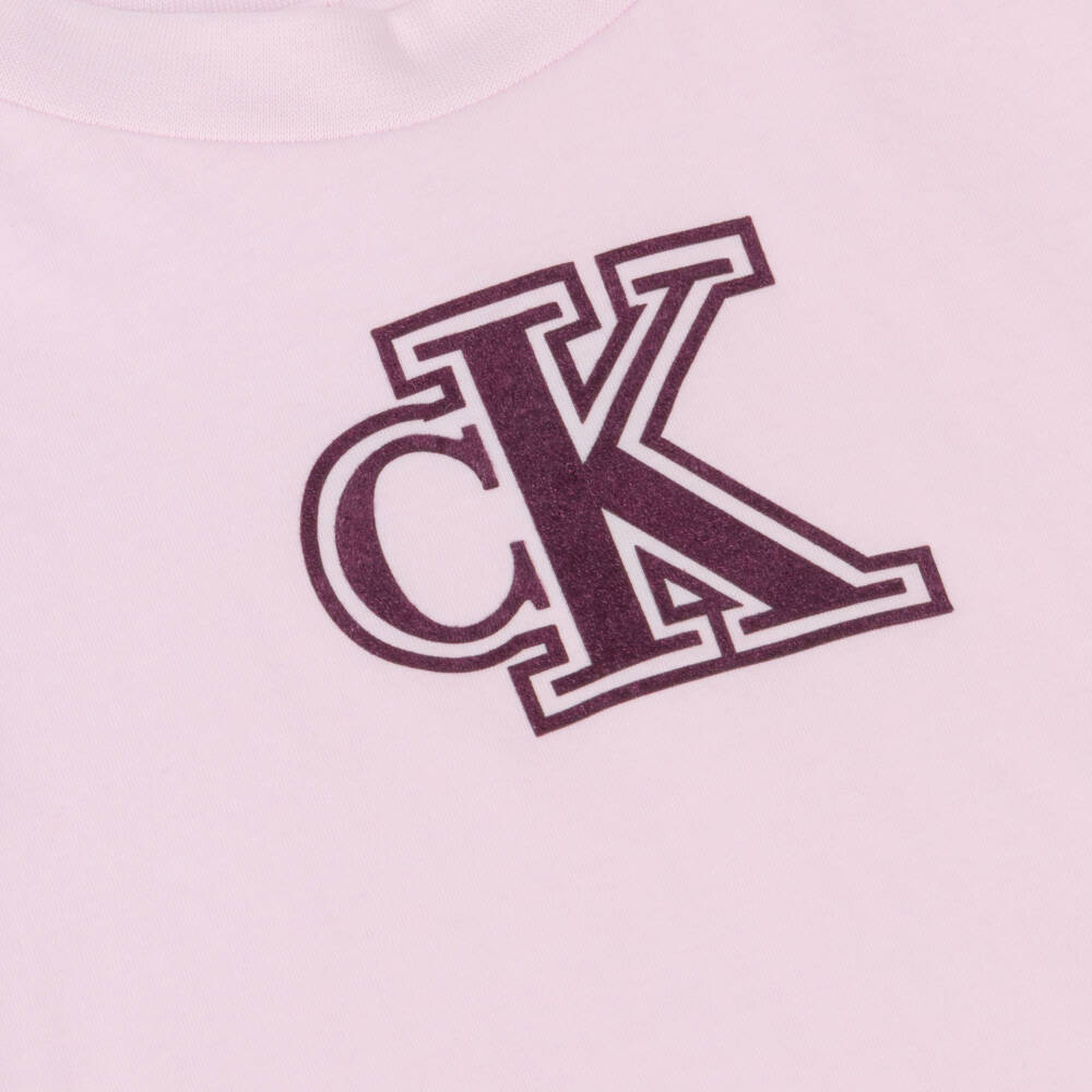 Calvin Klein-Girls Pink Cotton CK Logo Boxy T-Shirt | Childrensalon
