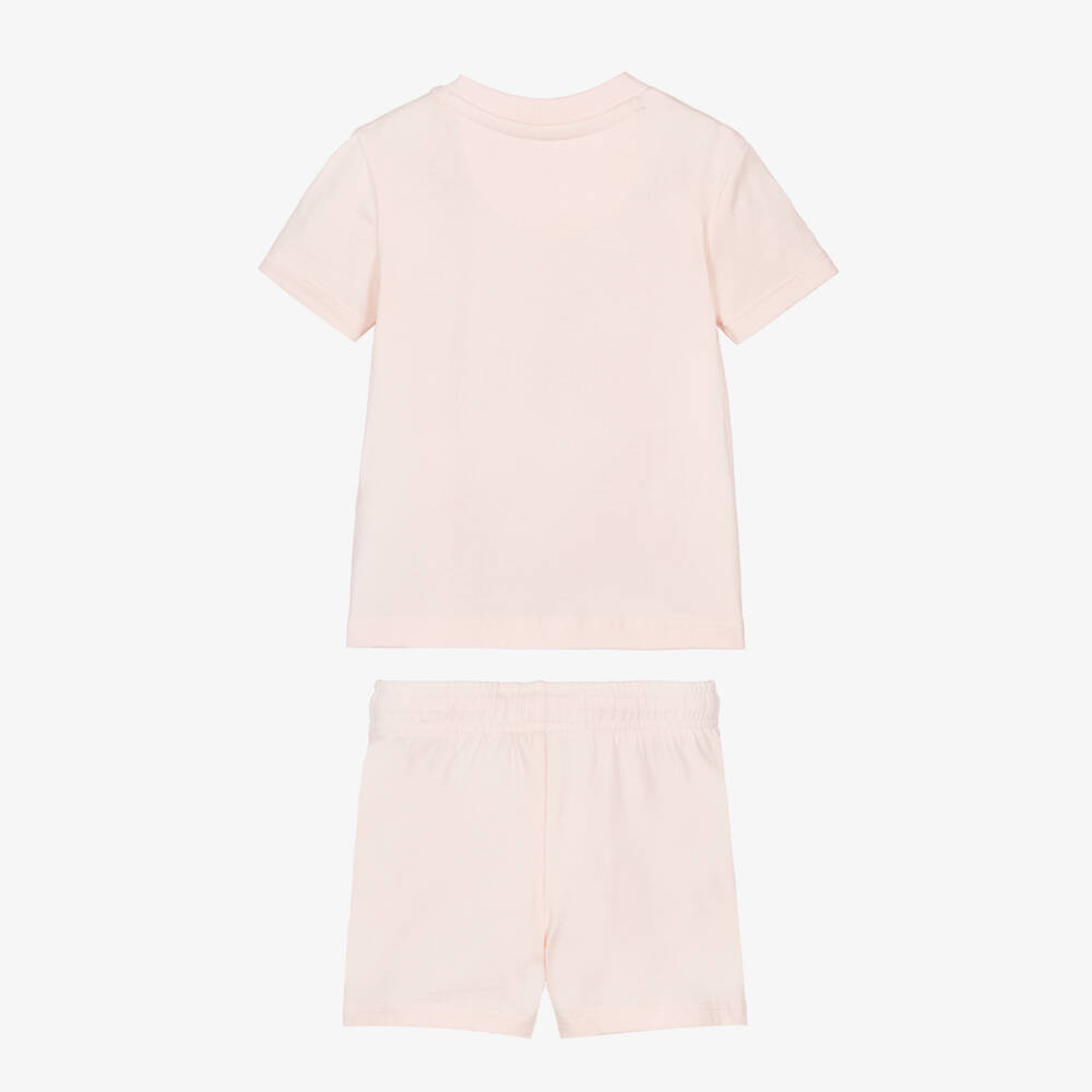 Calvin Klein-Girls Pink Cotton Jersey Shorts Set with Colourful Logo | Childrensalon