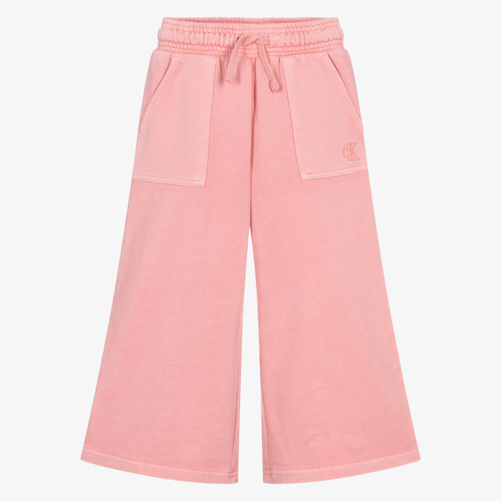 Calvin Klein-Girls Pink Cotton Jersey Wide Leg Joggers | Childrensalon