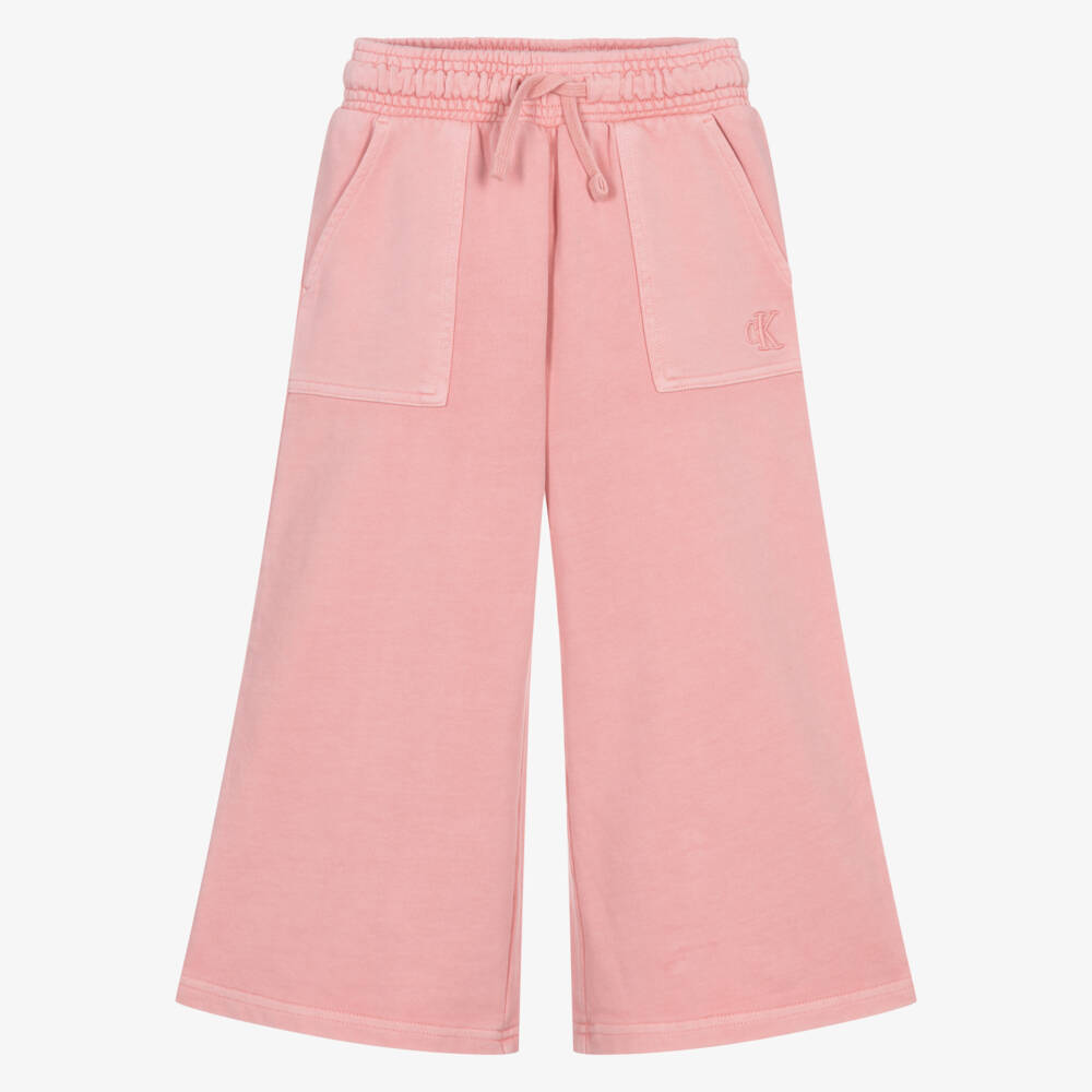 Calvin Klein-Girls Pink Cotton Jersey Wide Leg Joggers | Childrensalon