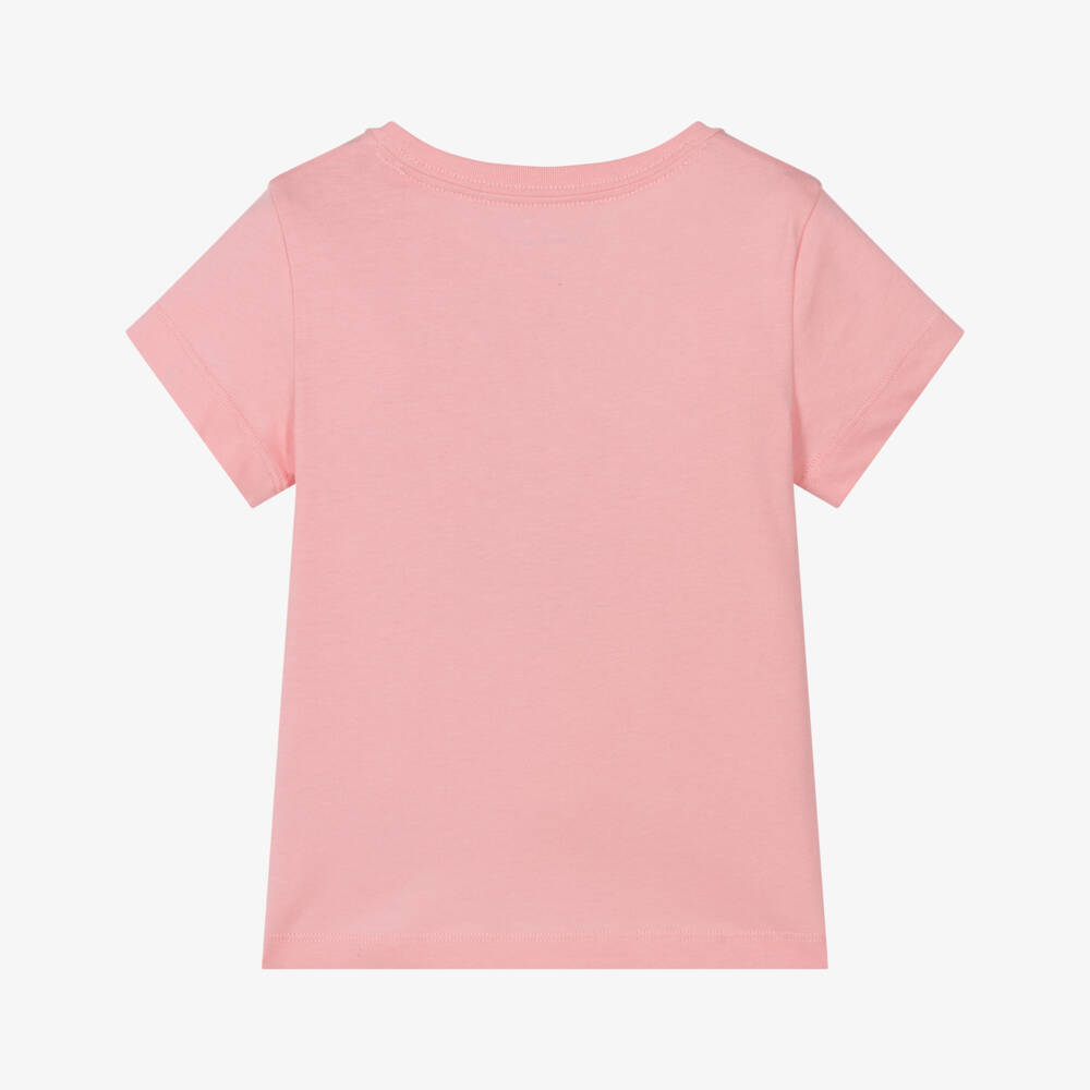 Calvin Klein-Girls Pink Cotton Logo T-Shirt with Orchid Print | Childrensalon