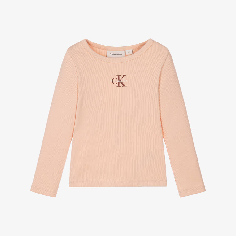 Calvin Klein-Girls Pink Cotton Ribbed Top | Childrensalon