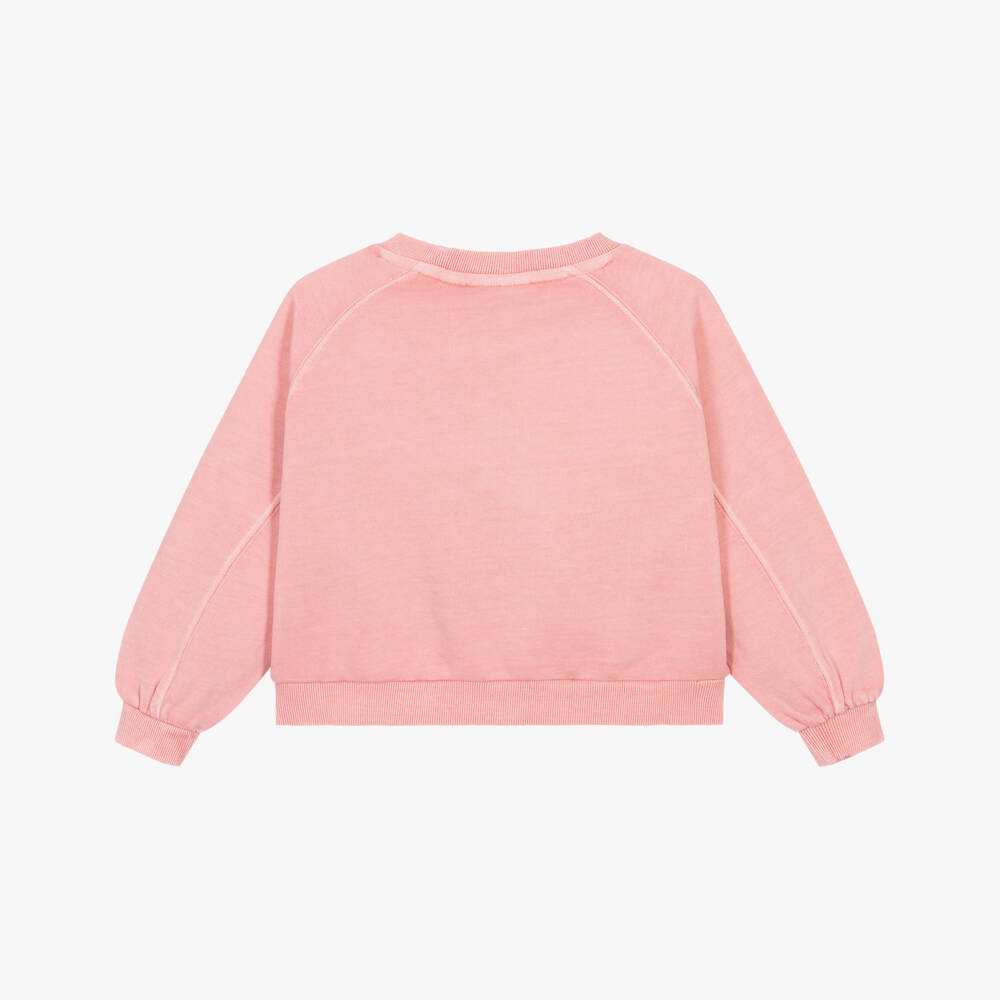 Calvin Klein-Girls Pink Cotton Sweatshirt with CK Monogram Appliqué | Childrensalon