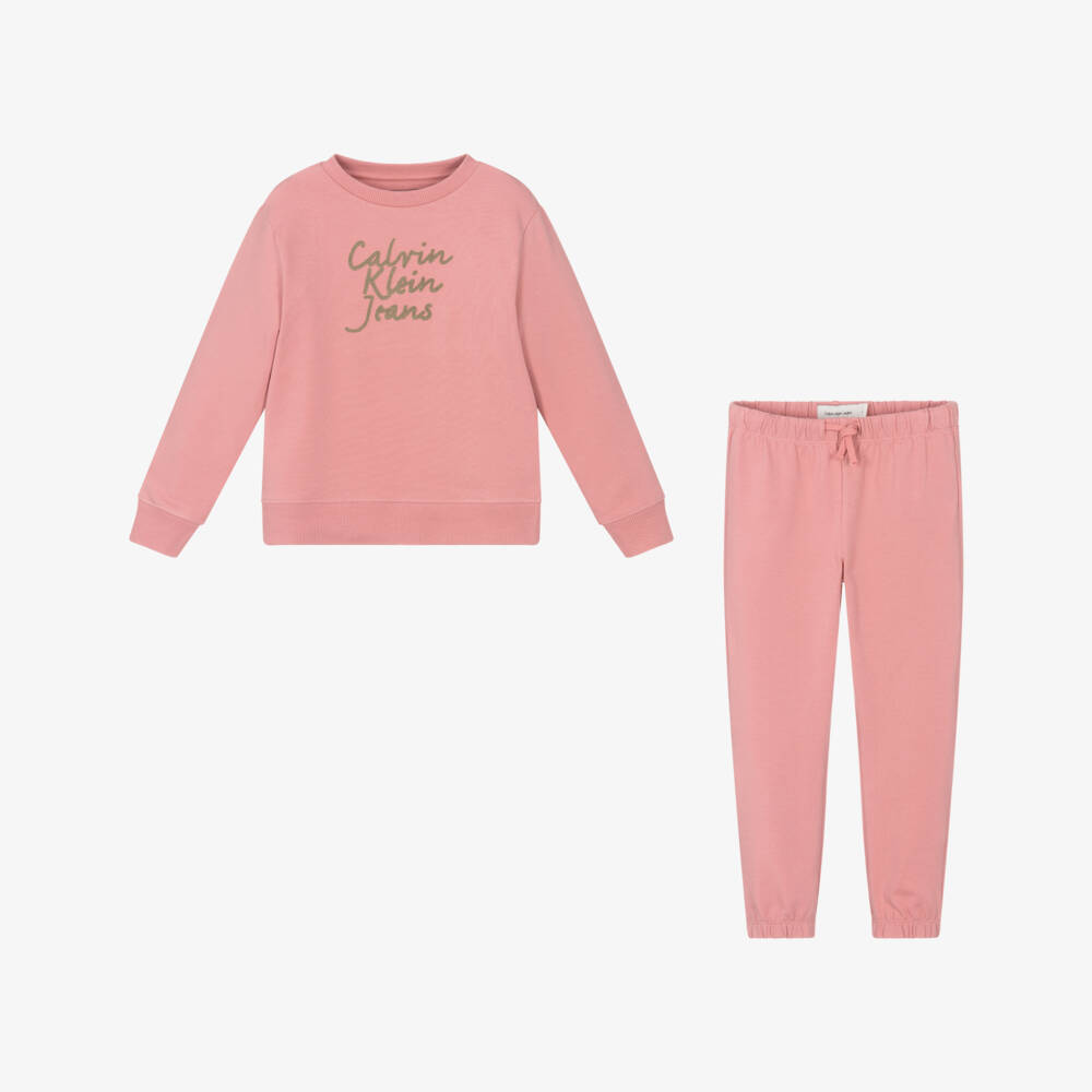Calvin Klein-Girls Pink Cotton Tracksuit | Childrensalon